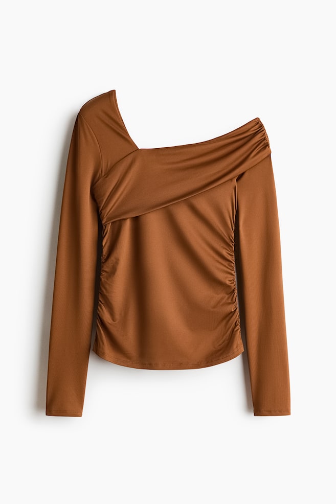 Draped One-Shoulder Top - Brown/Black/Plum red - 1