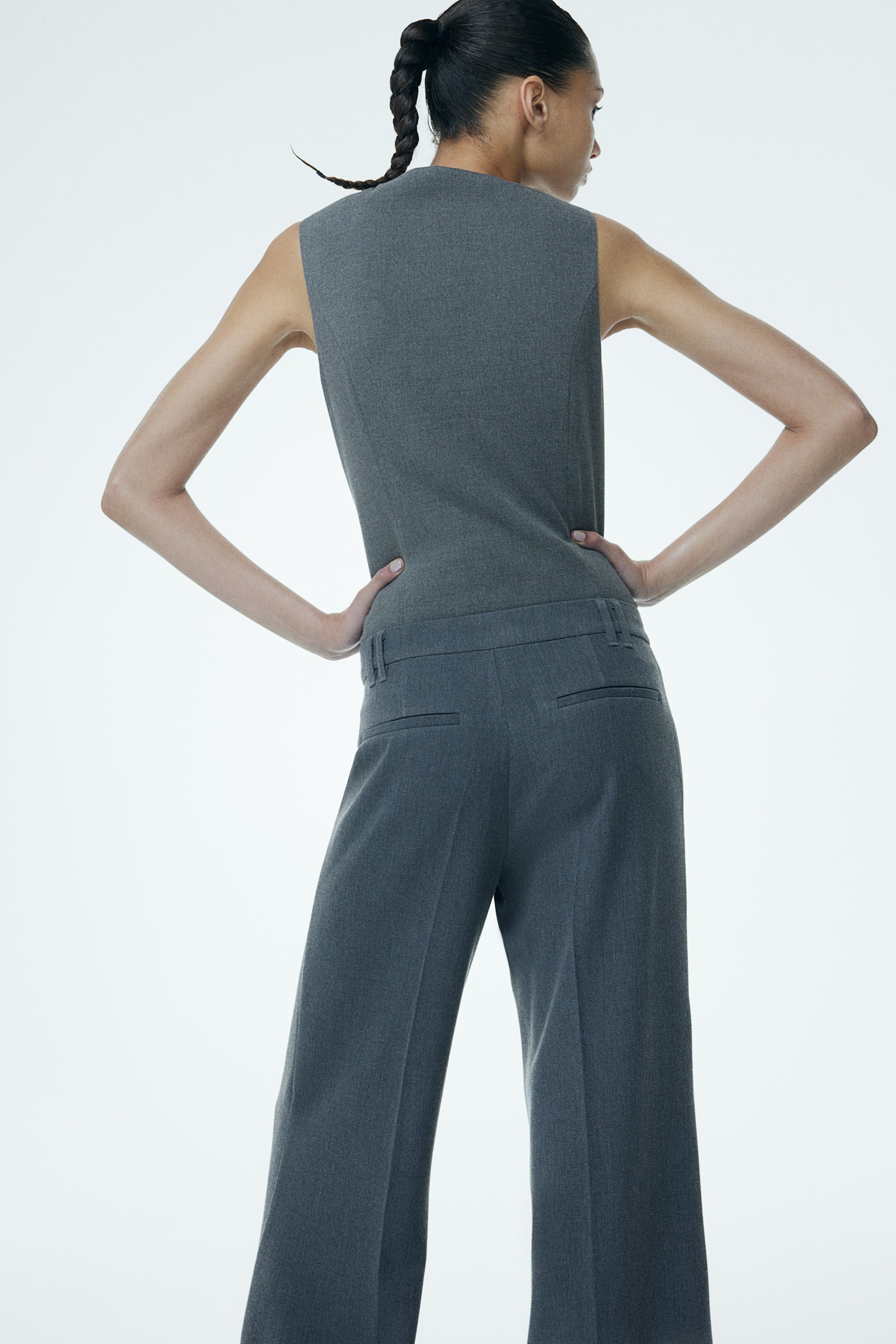 Wide tailored trousers - Dark grey marl/Grey marl/Dark brown/Pinstriped/Black/Navy blue/Pinstriped - 3