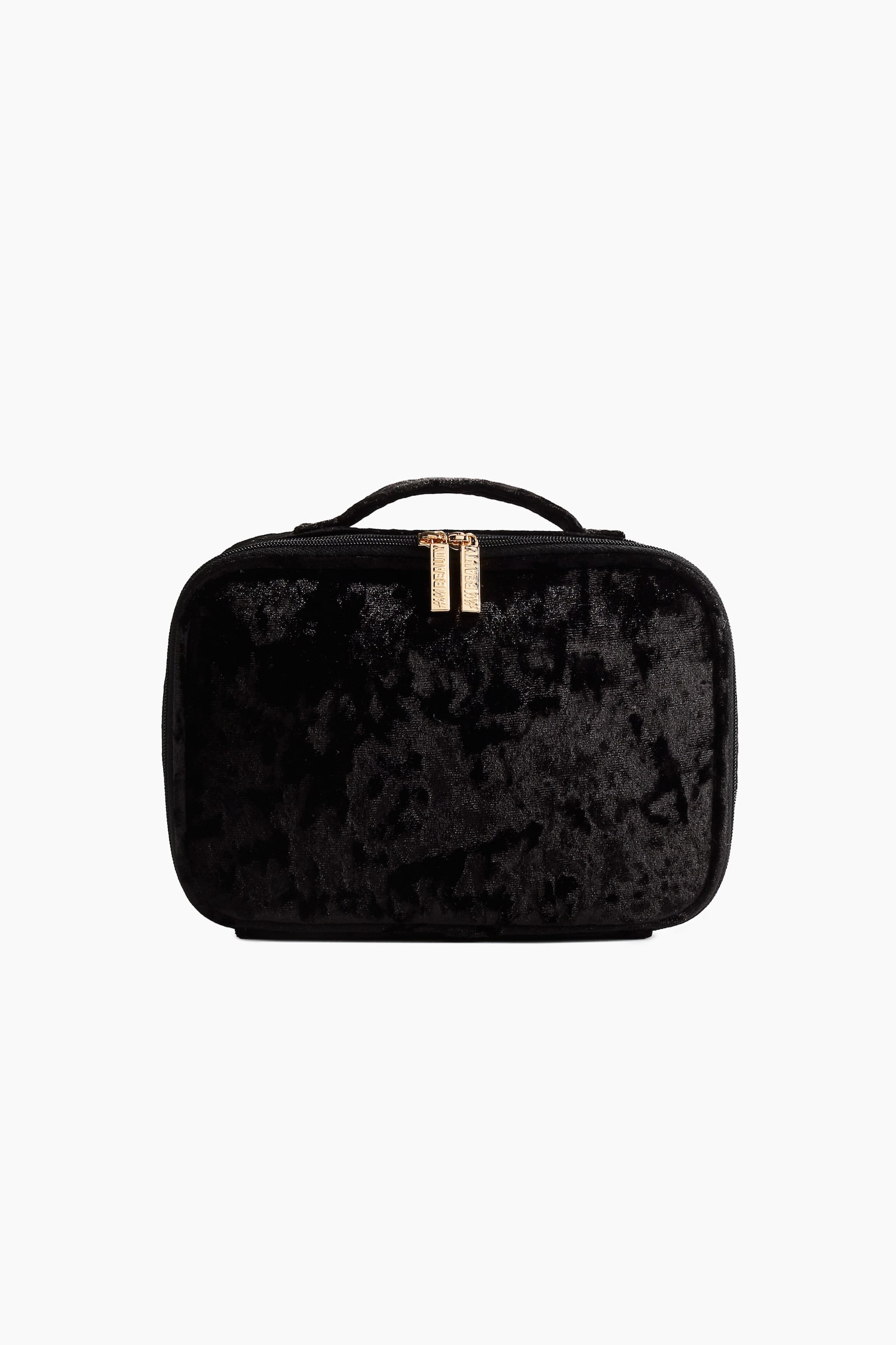 Crinkled velvet make-up bag - Black - 1