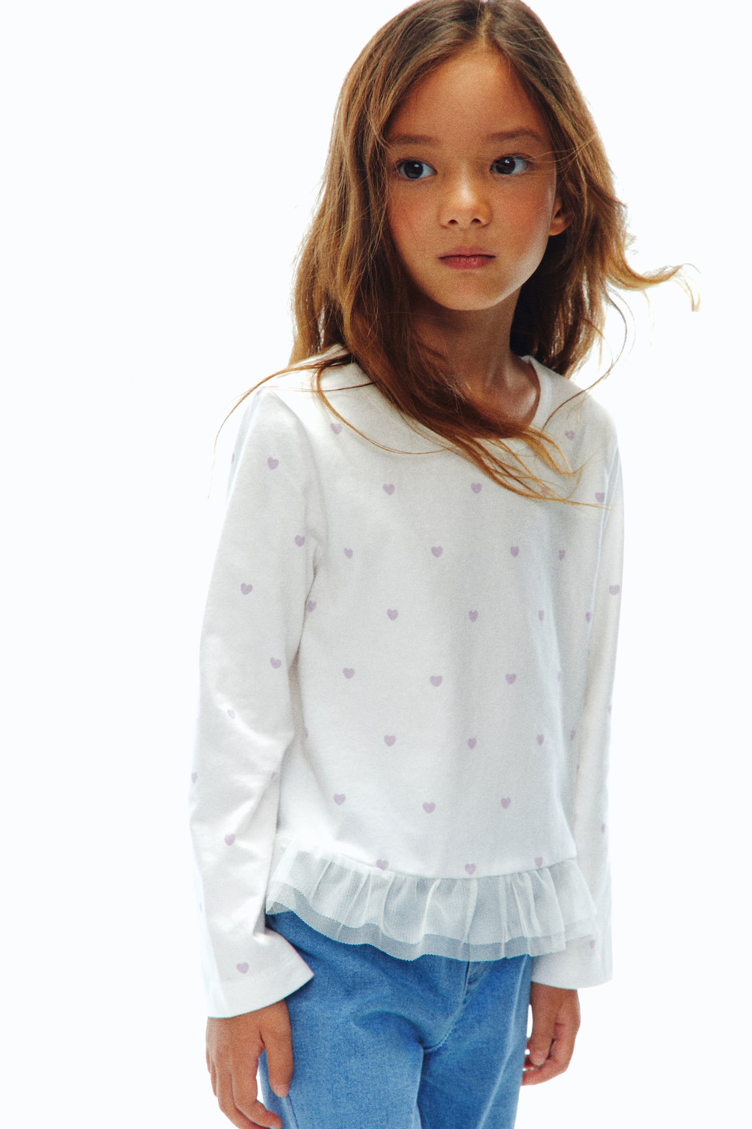 튤 프릴 코튼 탑 - 화이트/하트/라이트 블루/하트/화이트/블랙 스트라이프 - 3