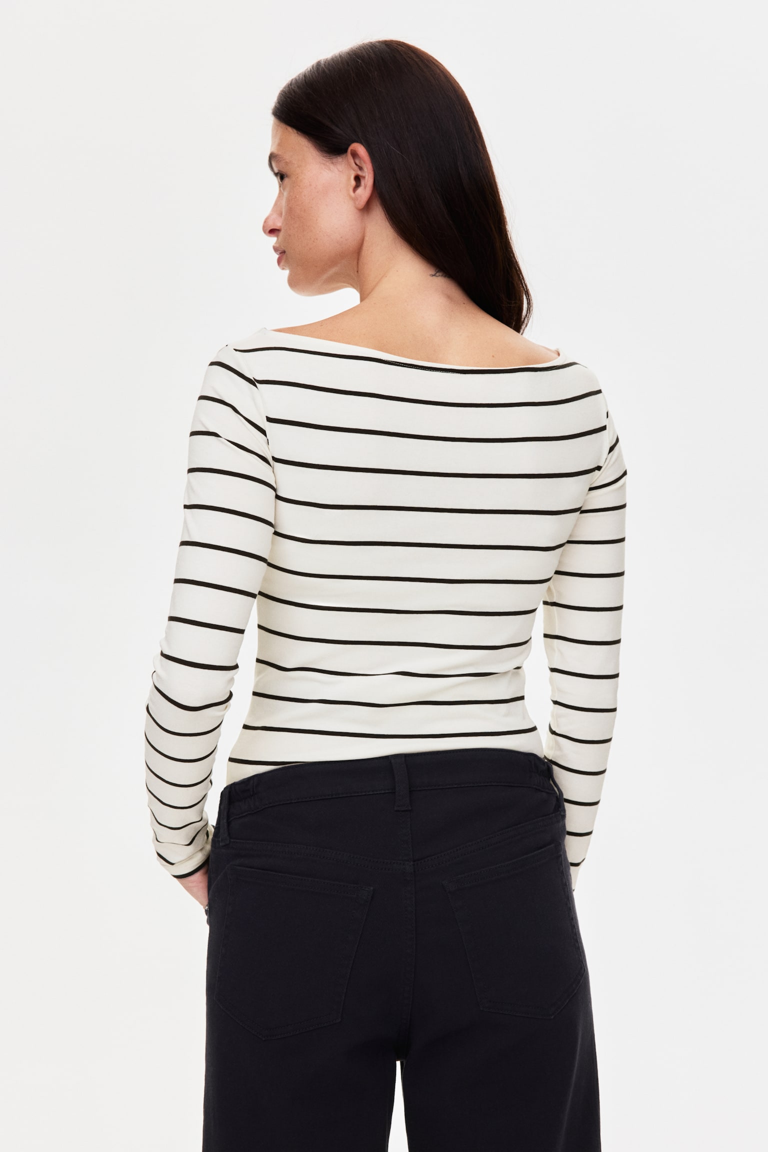 MAMA Boat-neck top - White/Black striped/White/Red striped/Dark brown - 5