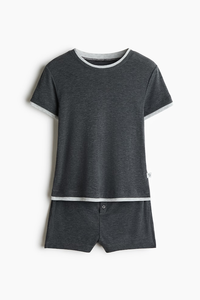 Pyjama aus Jersey - Dunkelgraumeliert/Graumeliert/Dunkelbraun/Cremefarben - 1