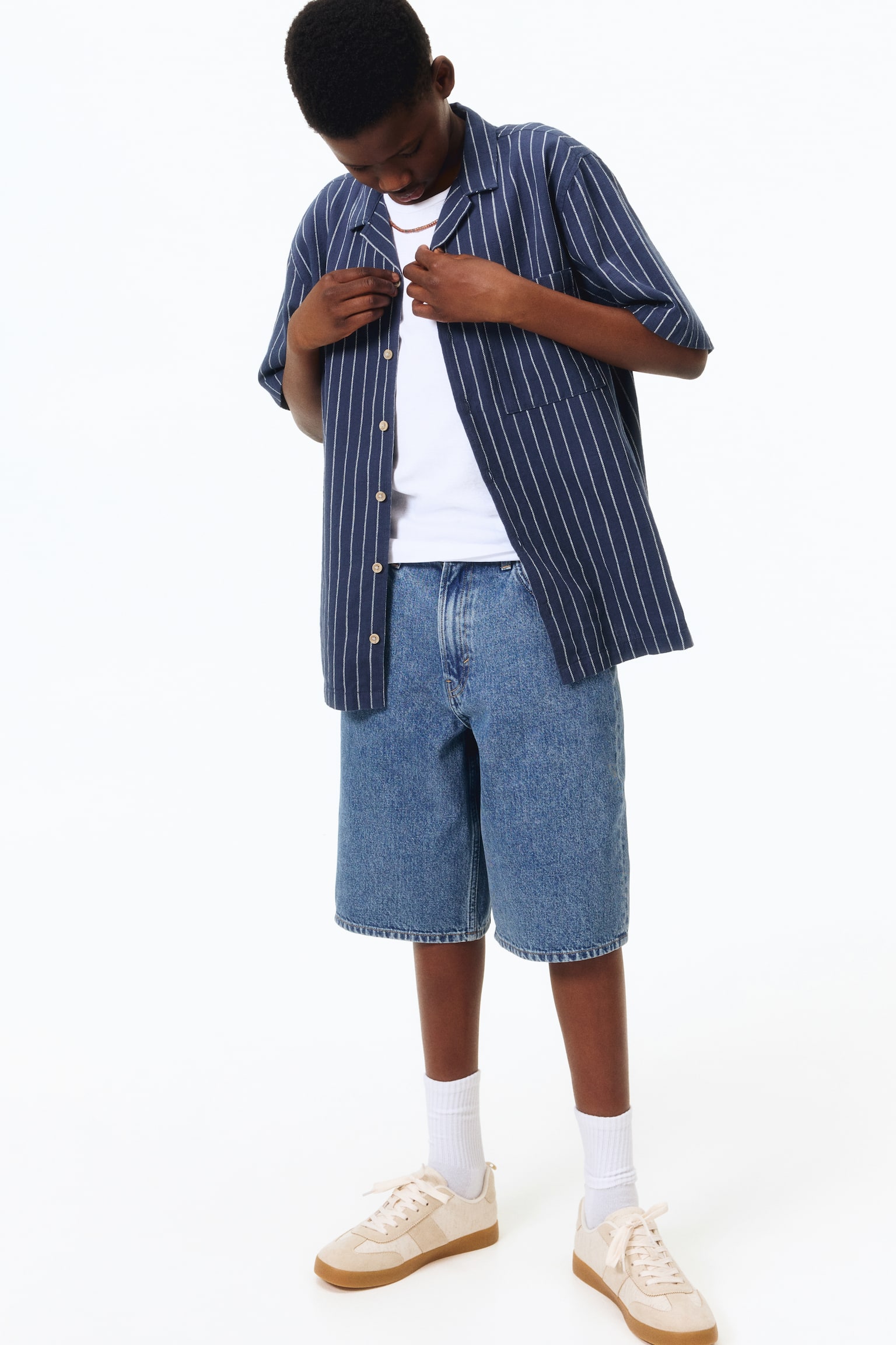 Cotton resort shirt-Dark blue/Striped - 3