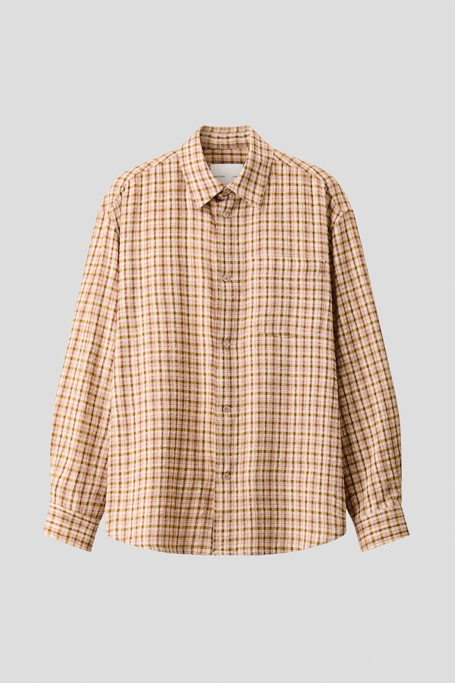 Camisa en tejido texturizado Relaxed Fit - Beige/Cuadros - 1