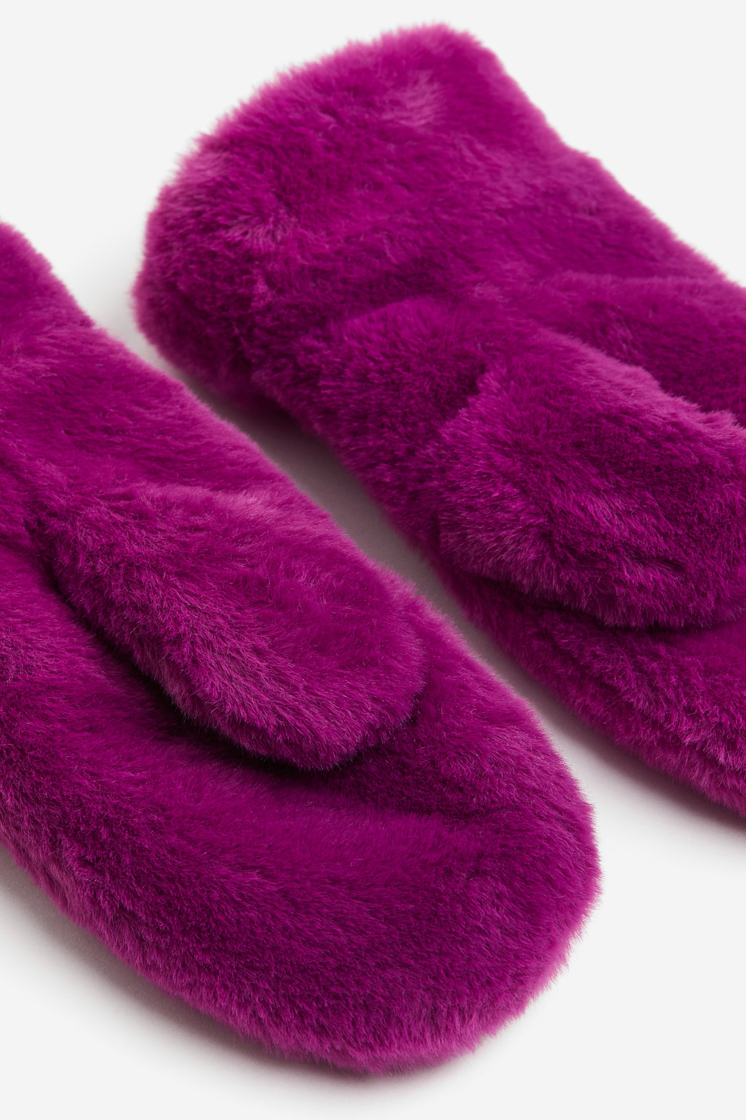 Fleece Lined Fluffy Mittens - Purple/White - 2