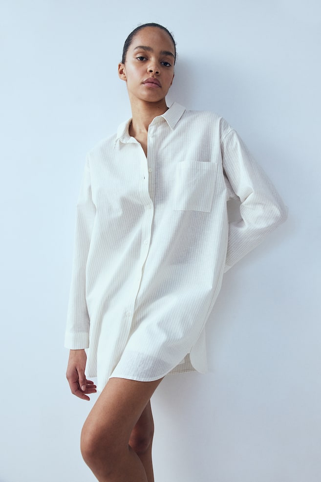 Camicia da notte misto lino - Bianco/righe/Bianco/righe - 3