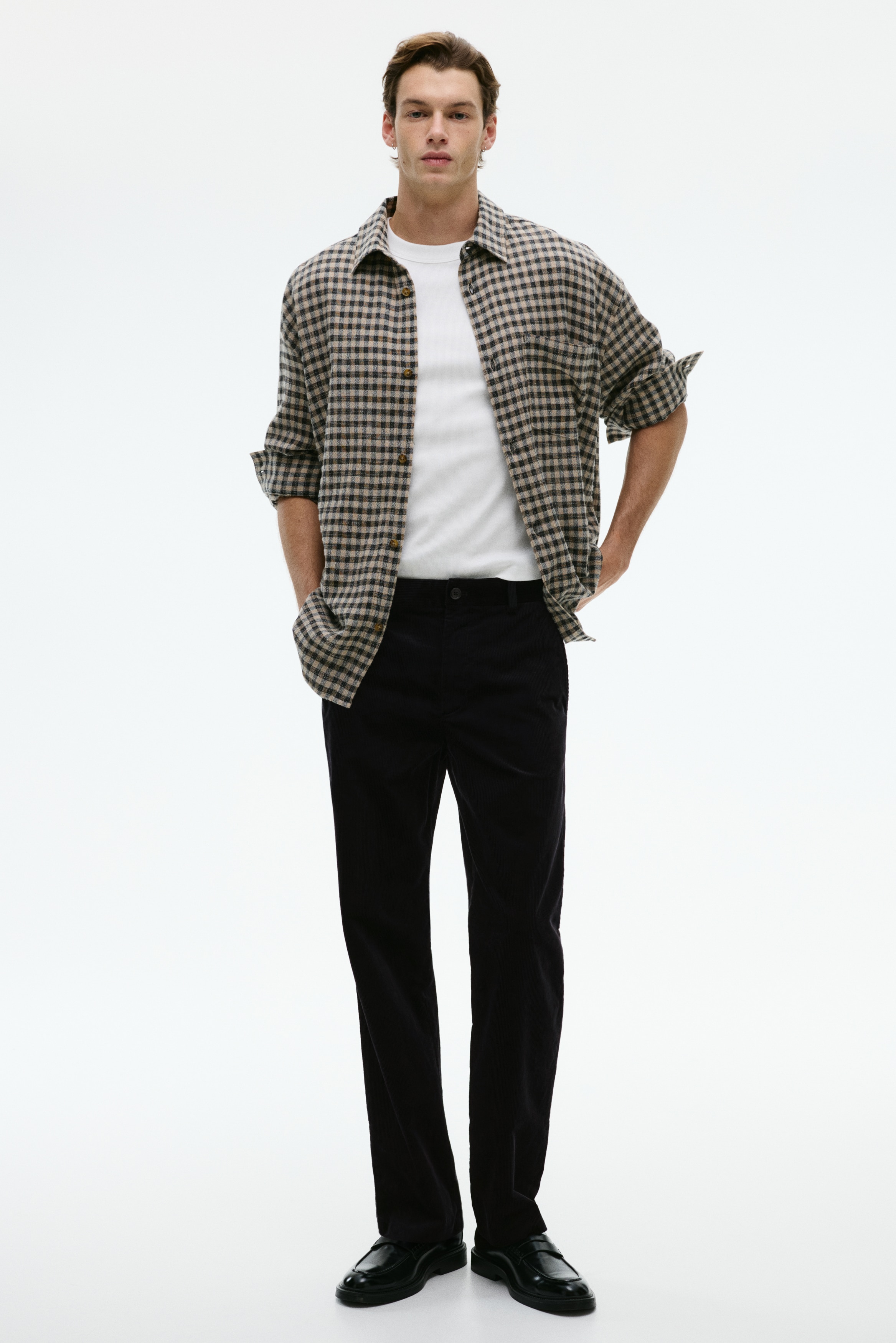 Regular Fit Cordbukse - Mørk blå/Beige