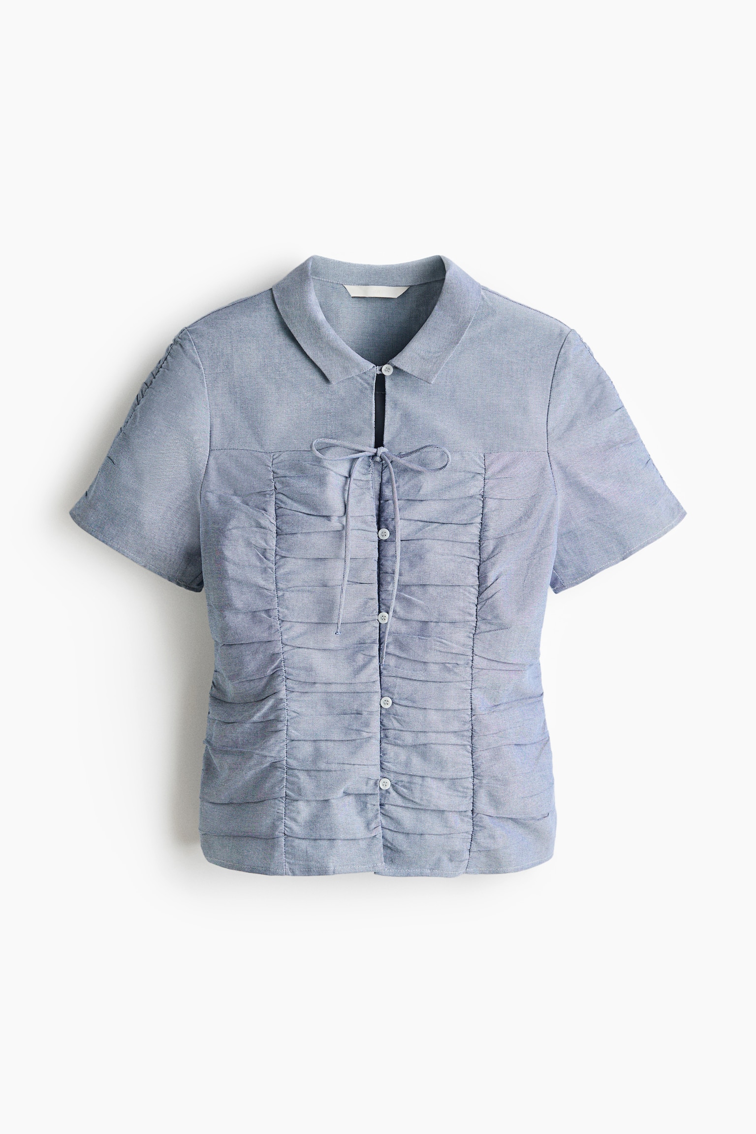 Ruched cotton shirt - Dusty blue/Cream - 1