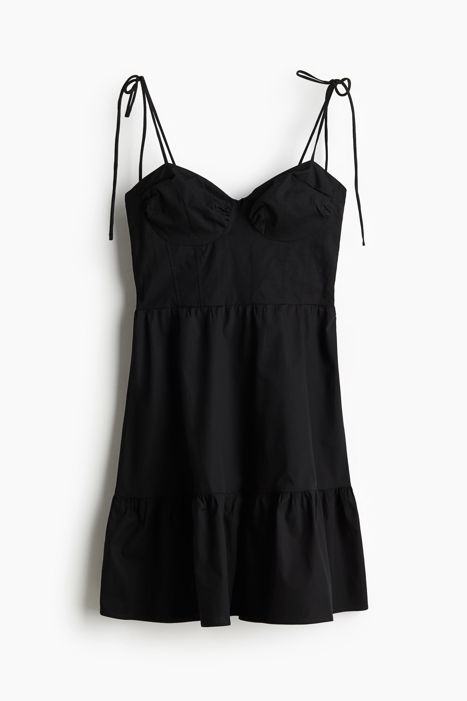 Женское платье H&M Poplin Dress with Tie-Top Shoulder Straps, цвет: Чёрный — фото 1