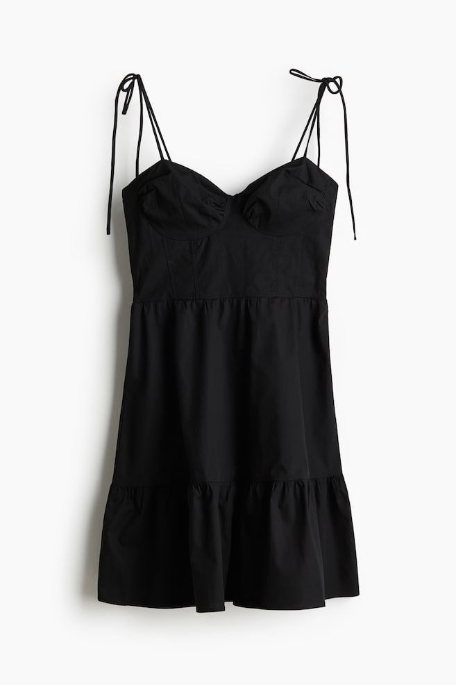 Poplin Dress with Tie-Top Shoulder Straps - Black - 1