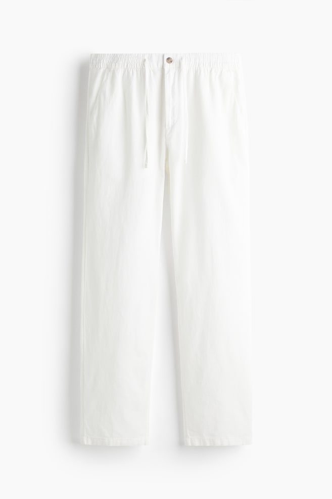 Regular Fit Linen Blend Pants - White/Beige/Brown - 1