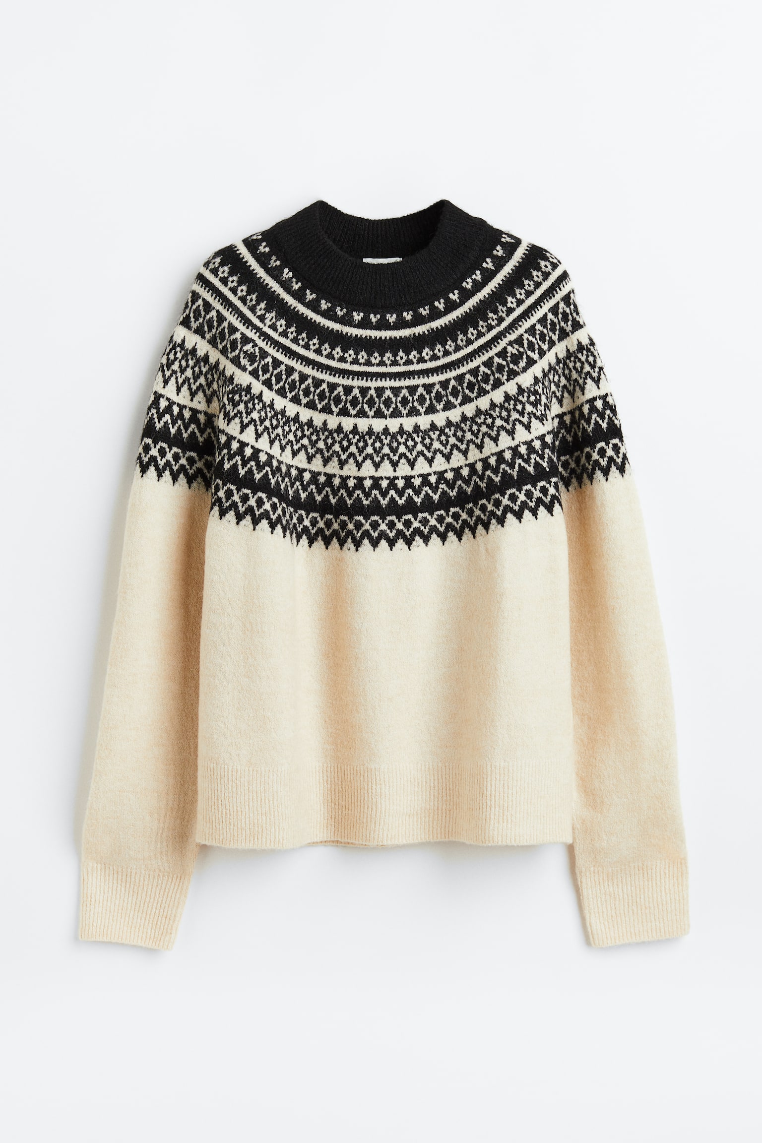 Jacquard-knit jumper - Long sleeve - Regular length - Cream/Patterned ...