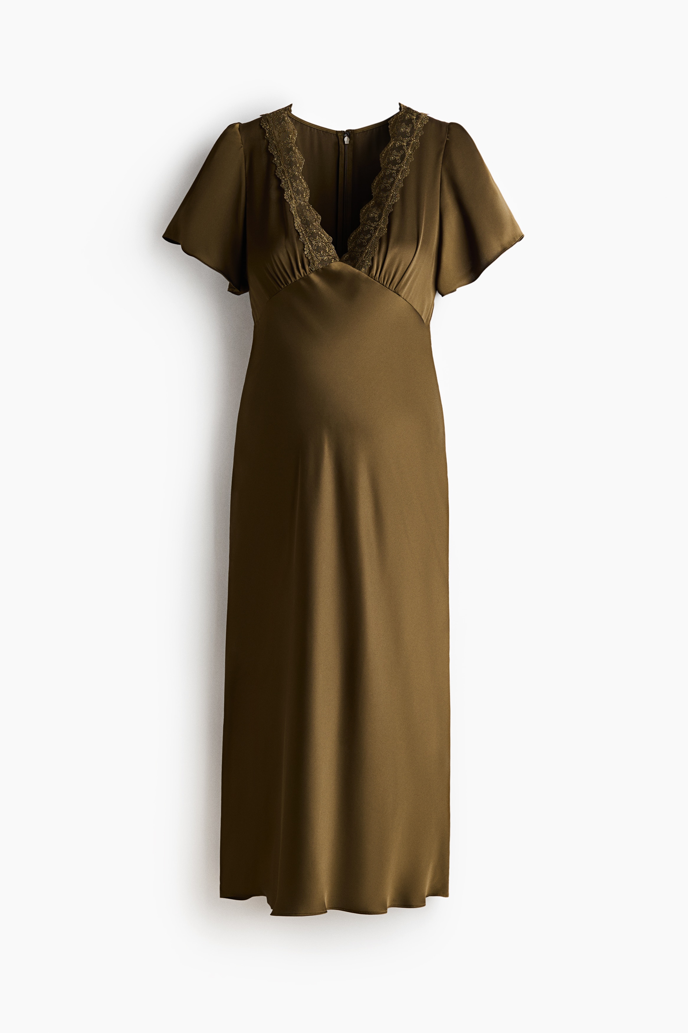 MAMA Vestido de satén con ribete de encaje - Verde caqui oscuro/Rosa empolvado