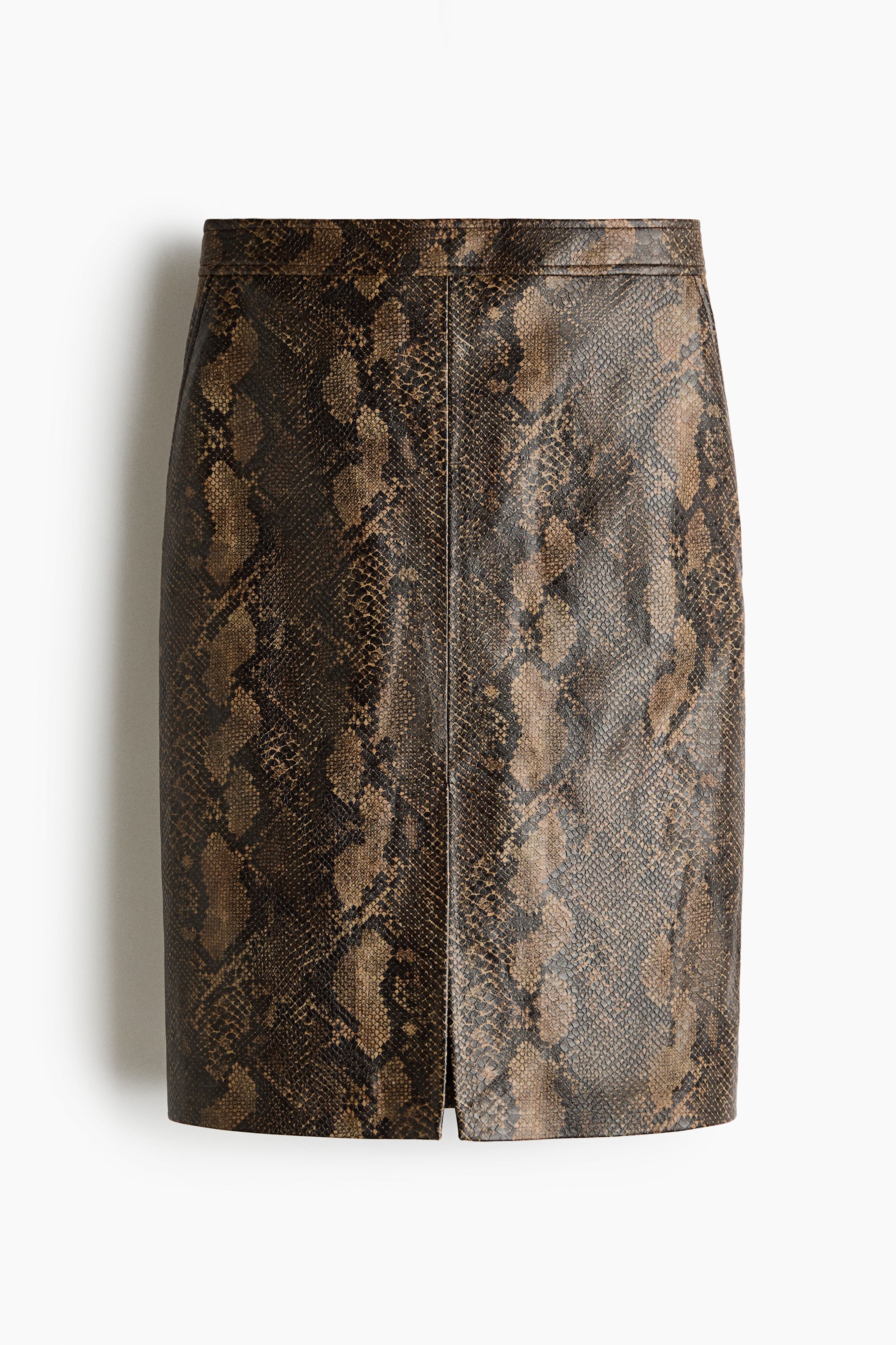 Coated Pencil Skirt - Taupe/snakeskin pattern
