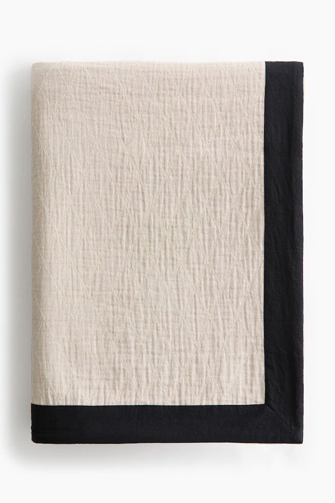 Jacquard-weave linen-blend bedspread - Light beige - 1