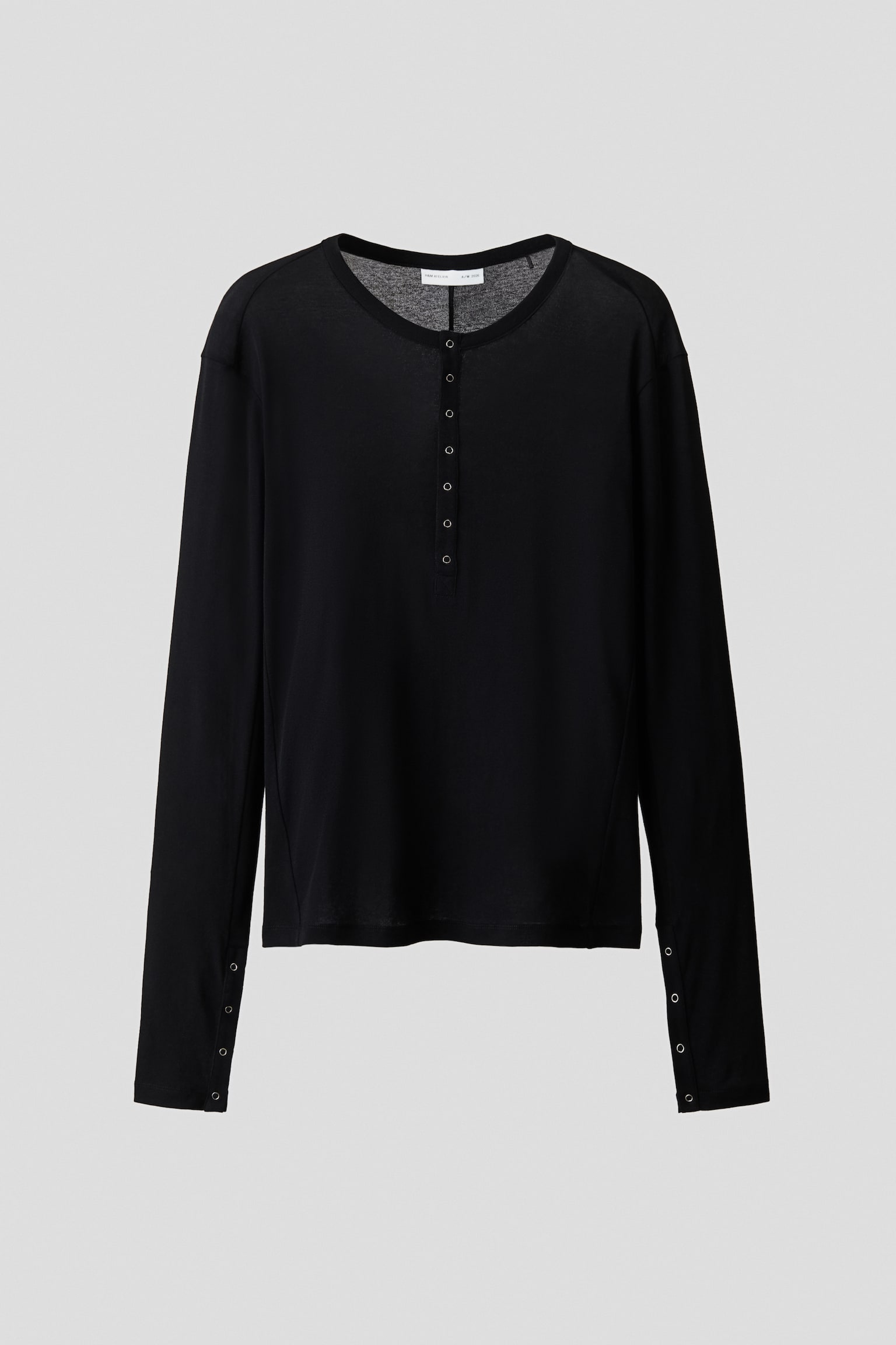 Slim Fit Cotton Henley top - Black/Dark brown/Light grey/Dark khaki green - 1