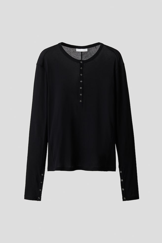 Slim Fit Cotton Henley top - Black/Dark khaki green/Light grey/Dark brown - 1
