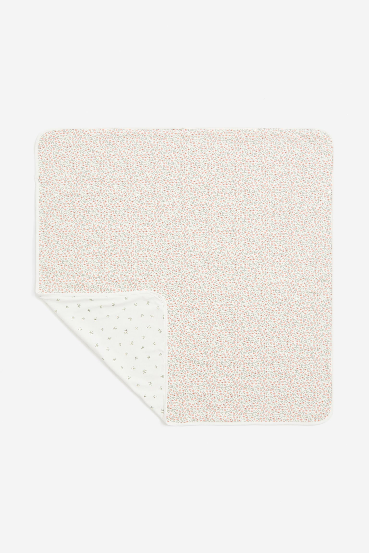 Pătură din jerseu pentru bebeluși - Alb/flori - 2