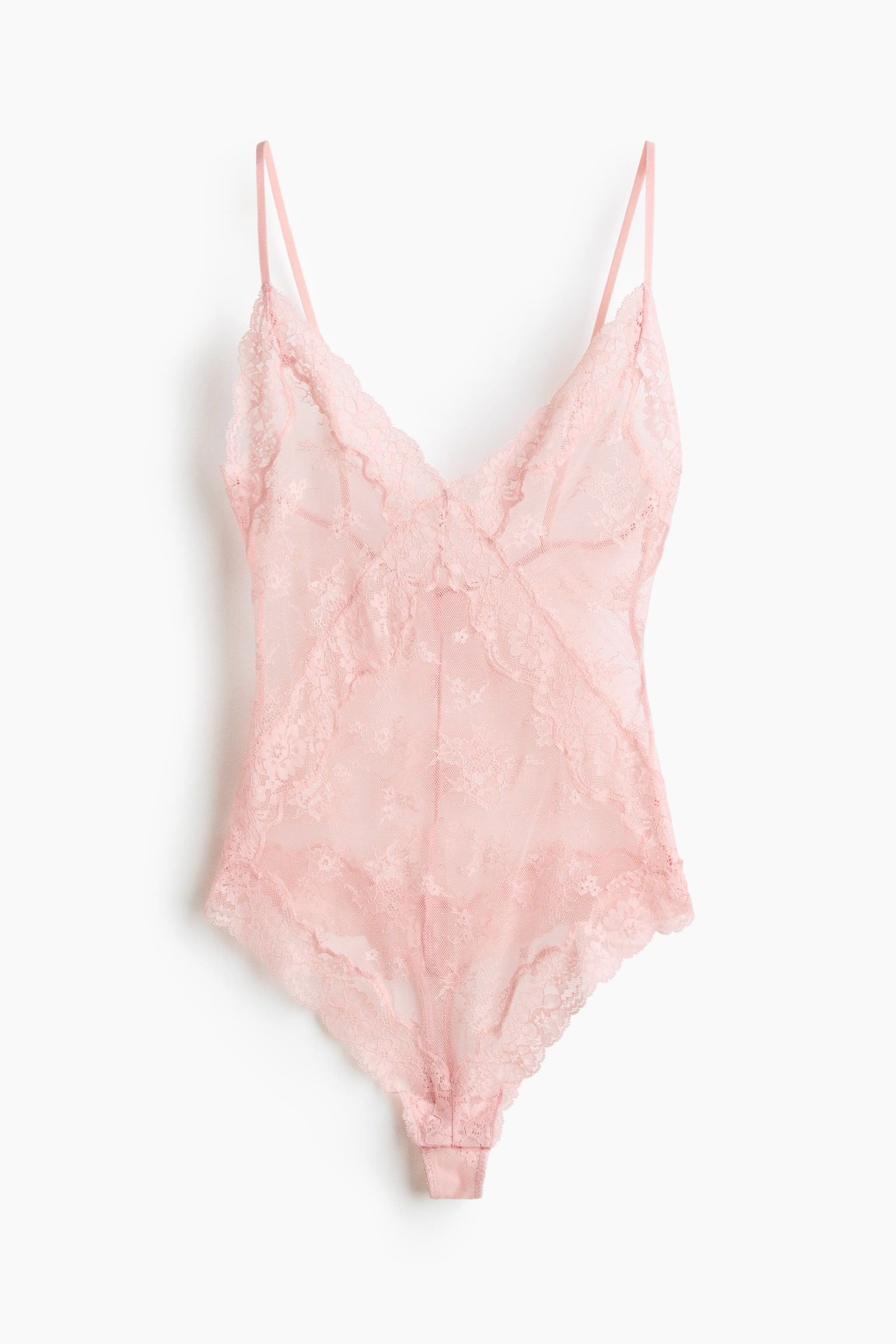 Lace Thong Bodysuit - Light dusty pink/Black - 1