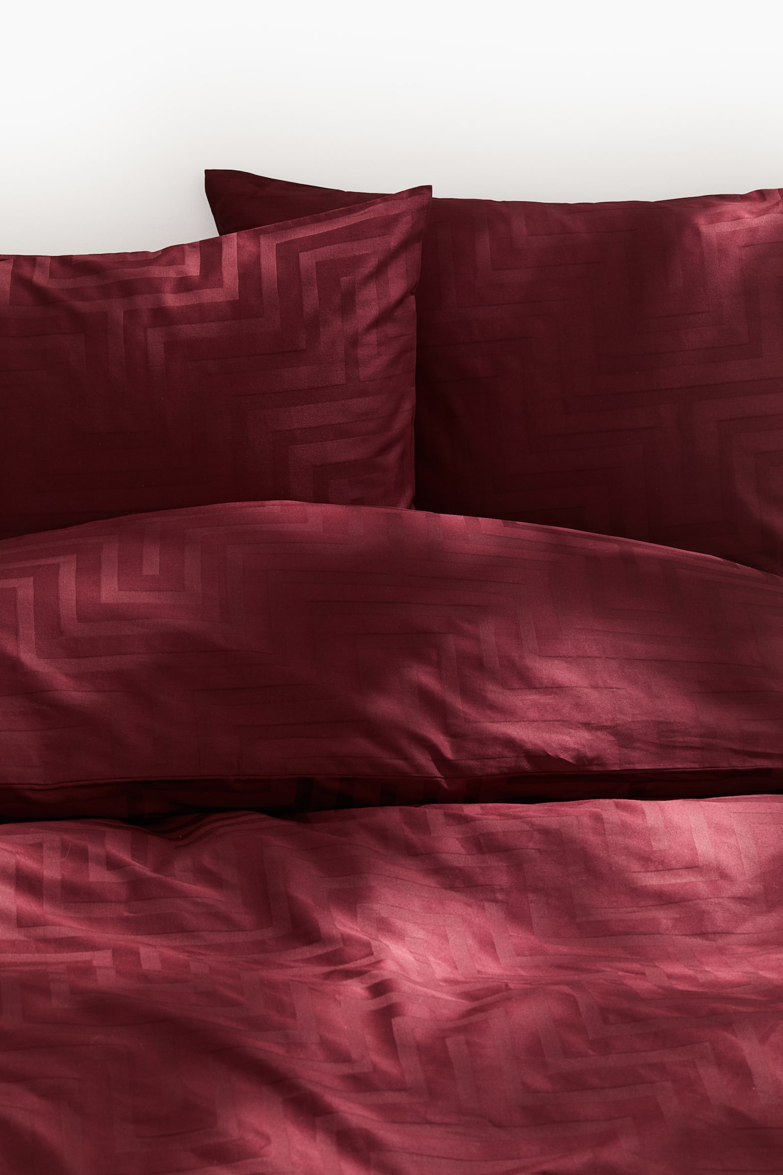 Cotton sateen double duvet cover set - Dark red/Light beige/Patterned/Anthracite grey/Patterned - 1