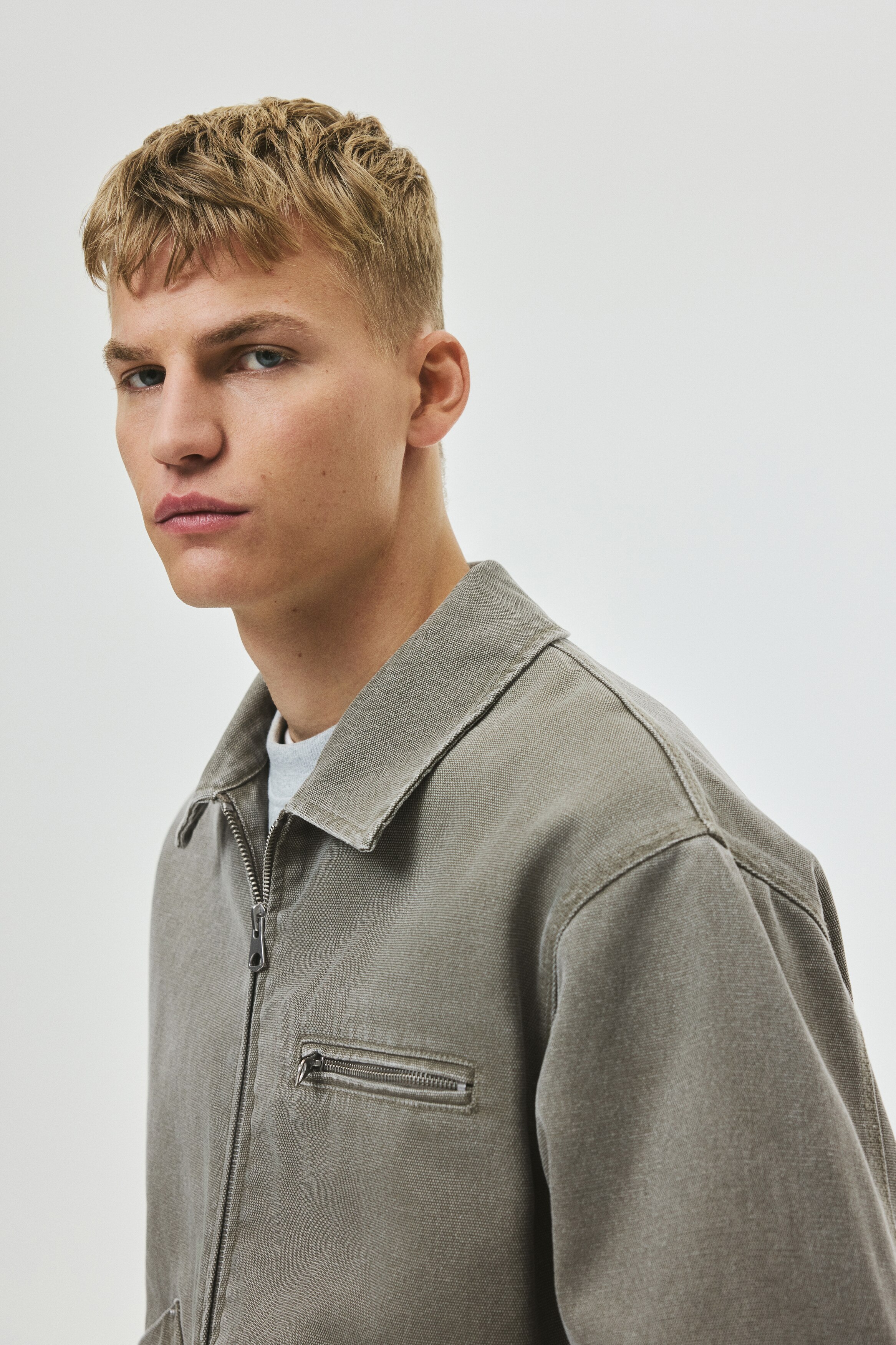 H＆M キャンバスワークジャケット XLサイズ Men's Beige/black Short Canvas Workwear Jacket | H&M US