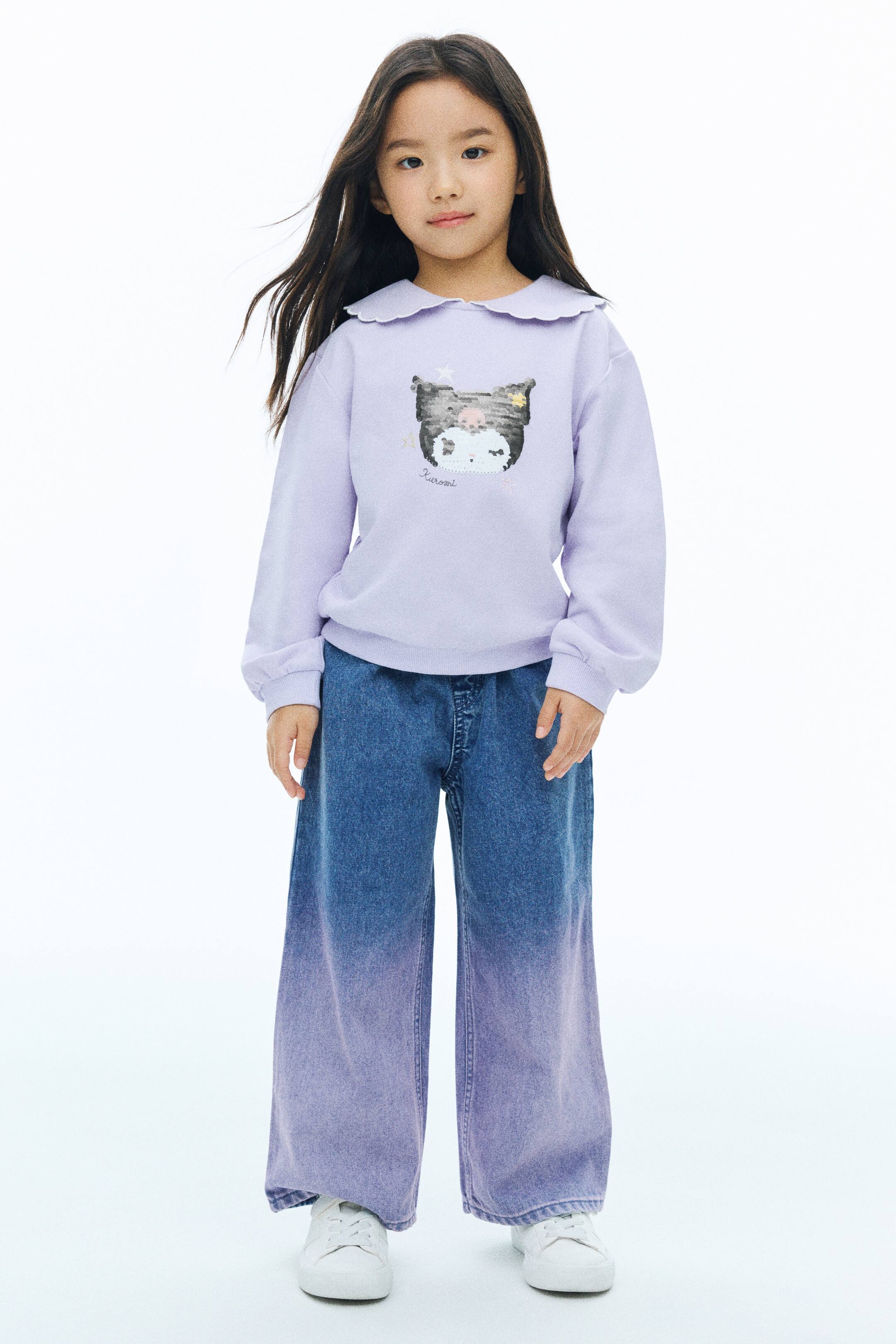 View larger image: Wide-leg denim joggers - Denim blue/Light purple - Kids | H&M 1