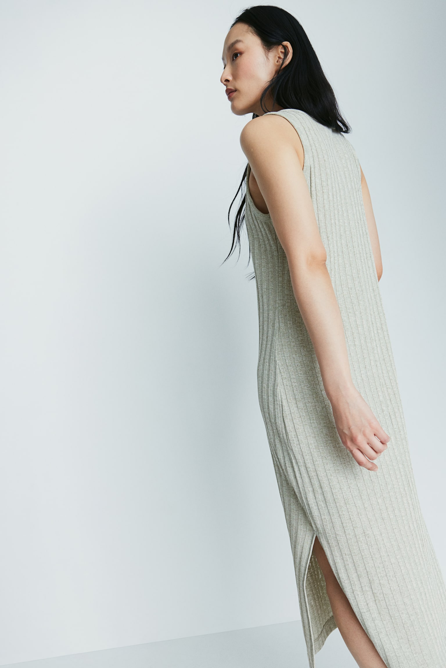 Rib Knit Dress - Pale green marle/Blue marle/White/Black stripe/Light beige - 6