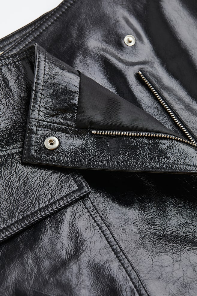 Wrapover leather skirt - Black/Black - 5