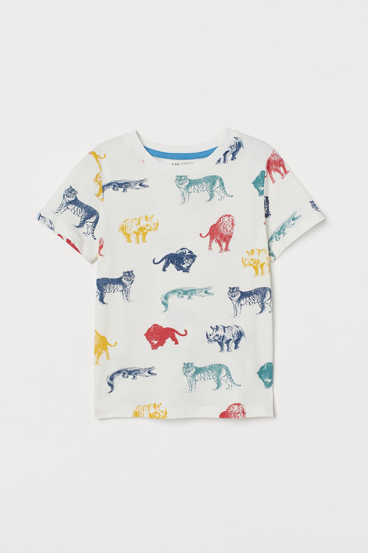 Printed T-shirt - Round neck - Short sleeve - White/Wild animals - Kids ...