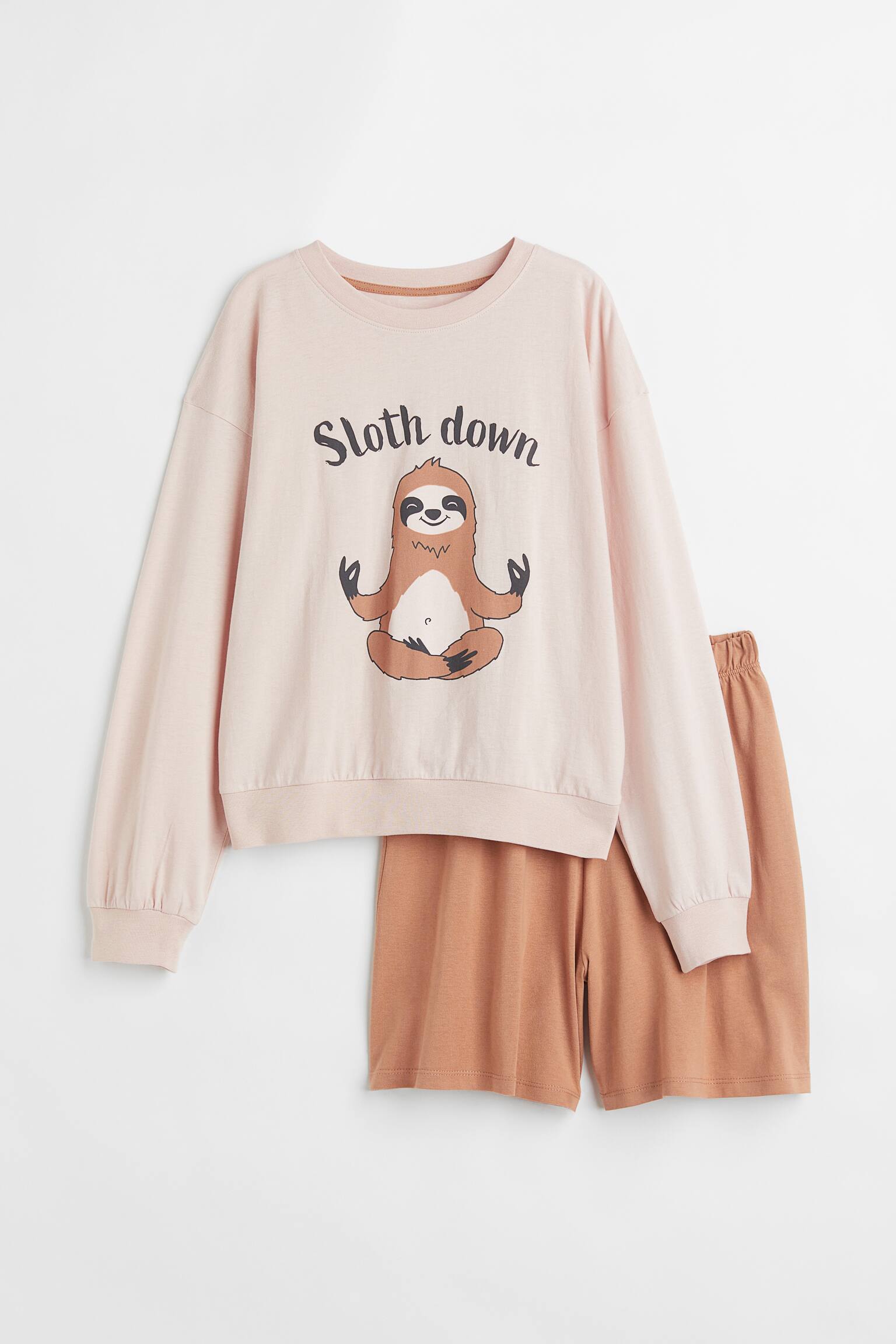 Cotton pyjama top and shorts - Light pink/Sloth - 1