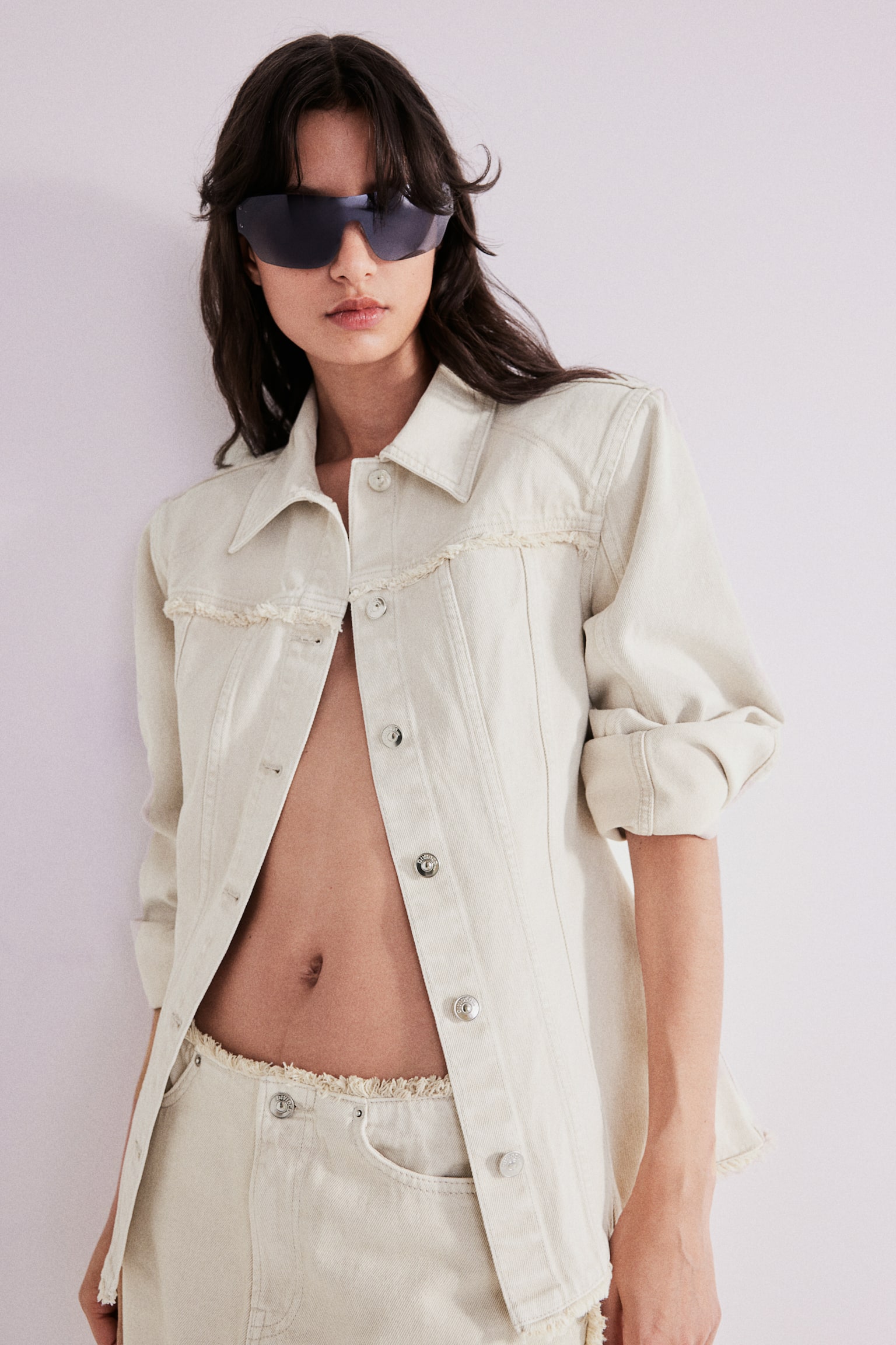 Shoulder-pad denim jacket - Light beige - 1