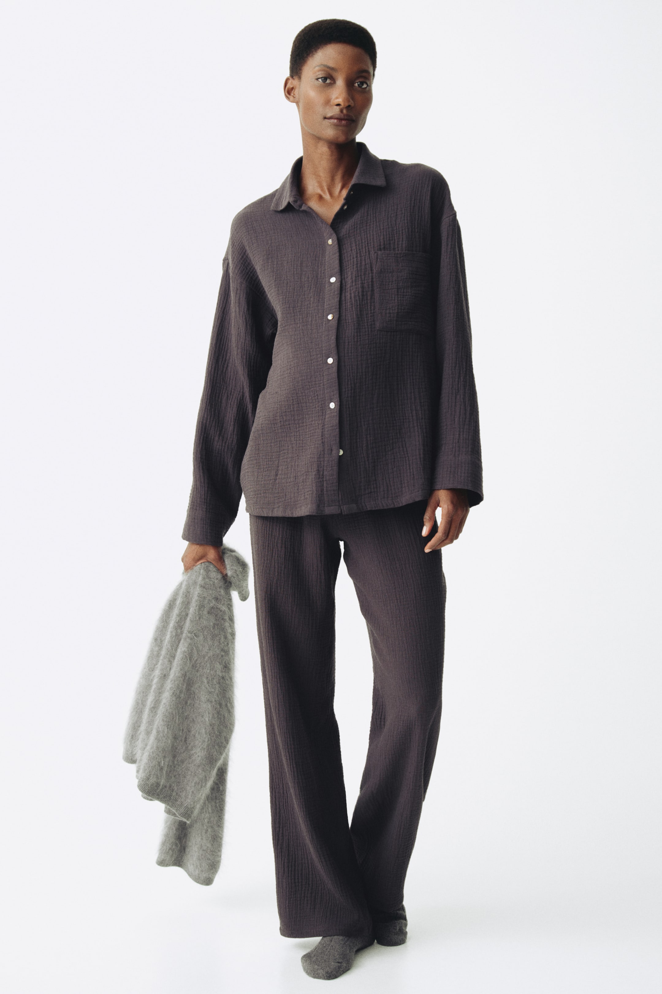 View larger image: MAMA Cotton muslin pyjamas - Dark grey - Ladies | H&M 1