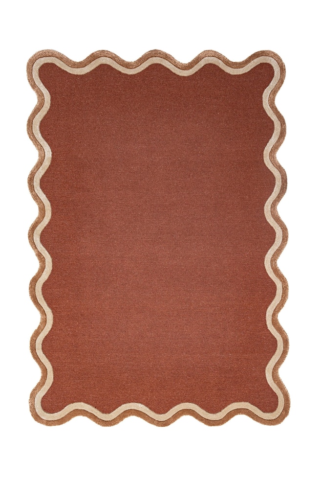 Rivo Tapis En Mélange De Laine À Bord Festonné - Terre Cuite/Vert - 1
