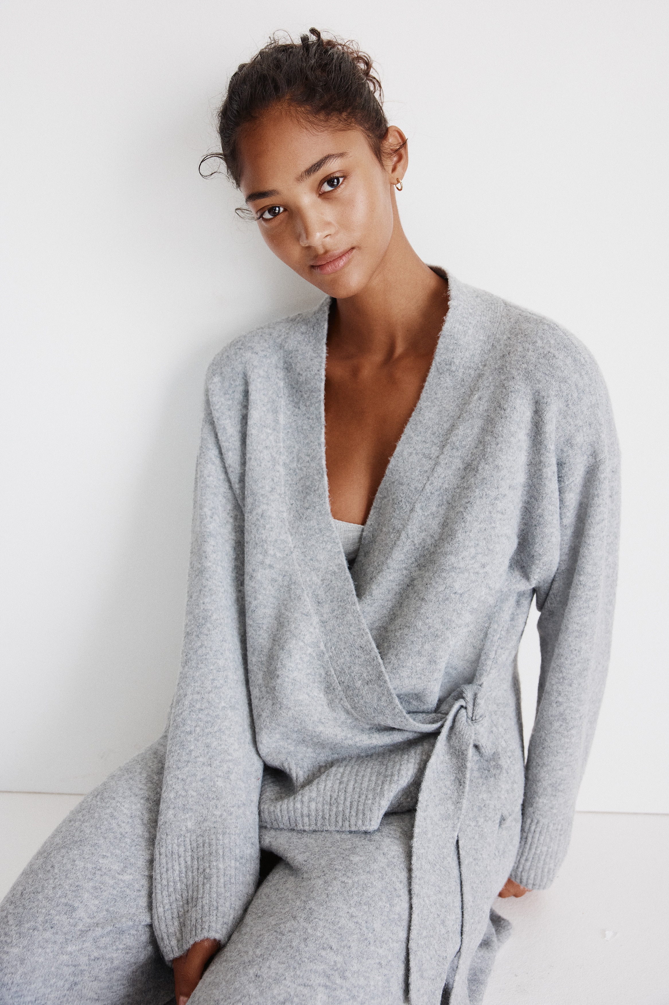 Ladies - Grey marl Knitted wrap cardigan - Size: L  - H&M