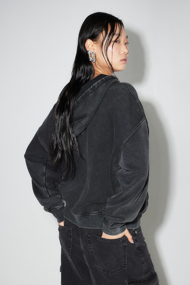 Oversized zip-through hoodie - Black/Washed out/Cream/Light pink/Blue - 5