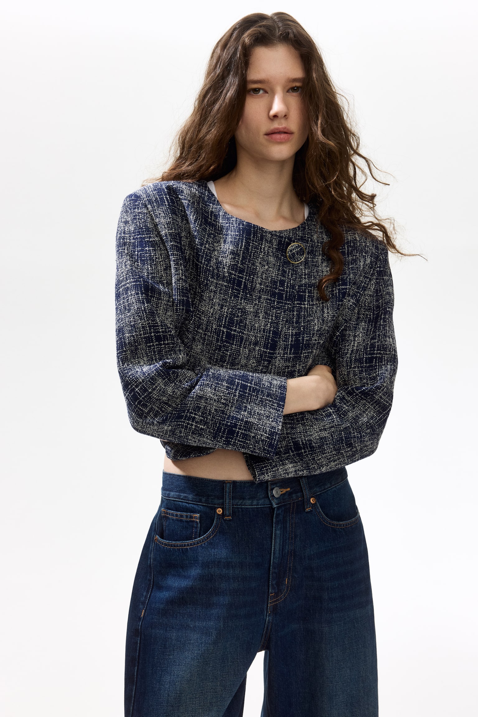 Kraagloze blazer - Donkerblauw/geruit - 2