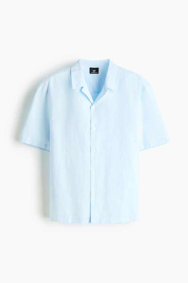 Relaxed-Fit Linen-Blend Resort Shirt - Light blue/Dark brown - 1