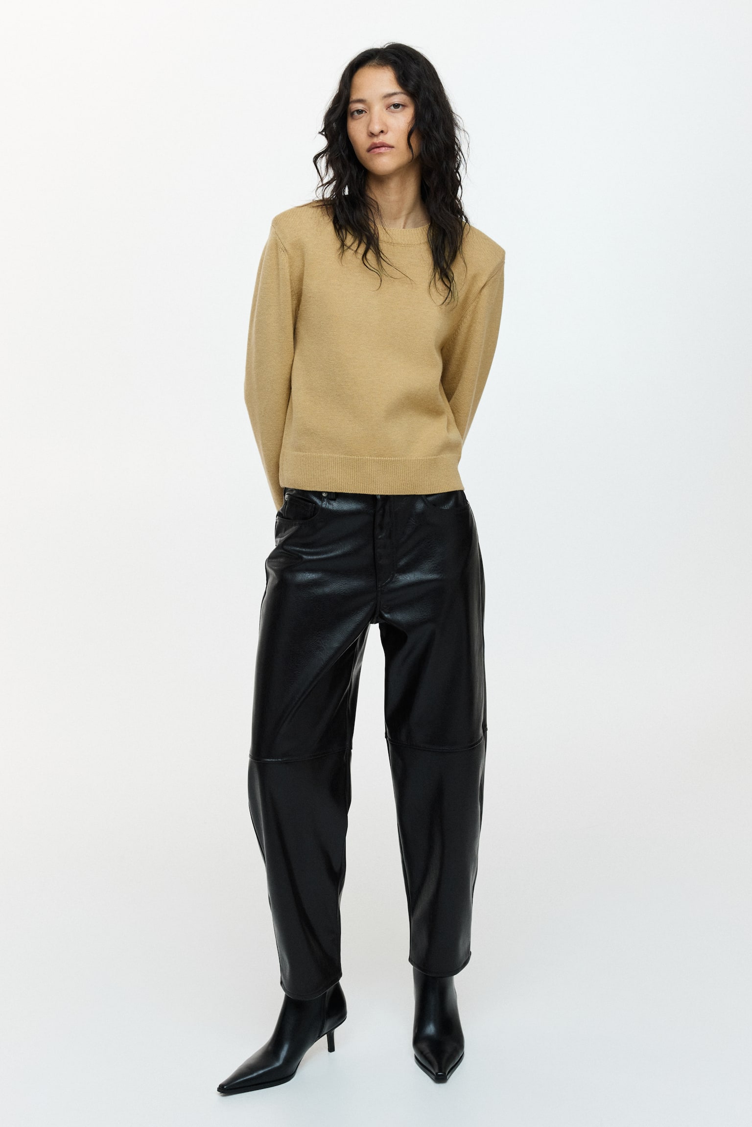 Shoulder-pad jumper - Beige/Dark brown/Light mole - 2