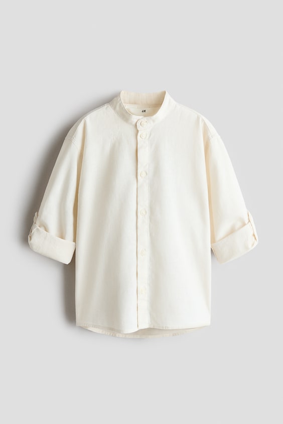 Детские рубашки H&M Linen-Blend Band Collar Shirt