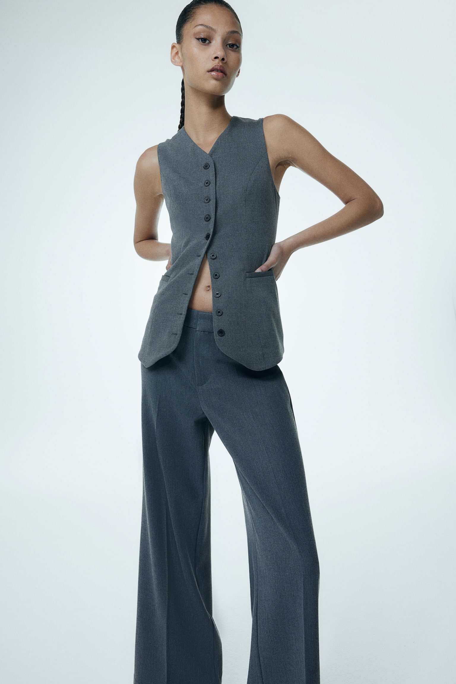 Wide tailored trousers - Dark grey marl/Grey marl/Dark brown/Pinstriped/Black/Navy blue/Pinstriped - 1