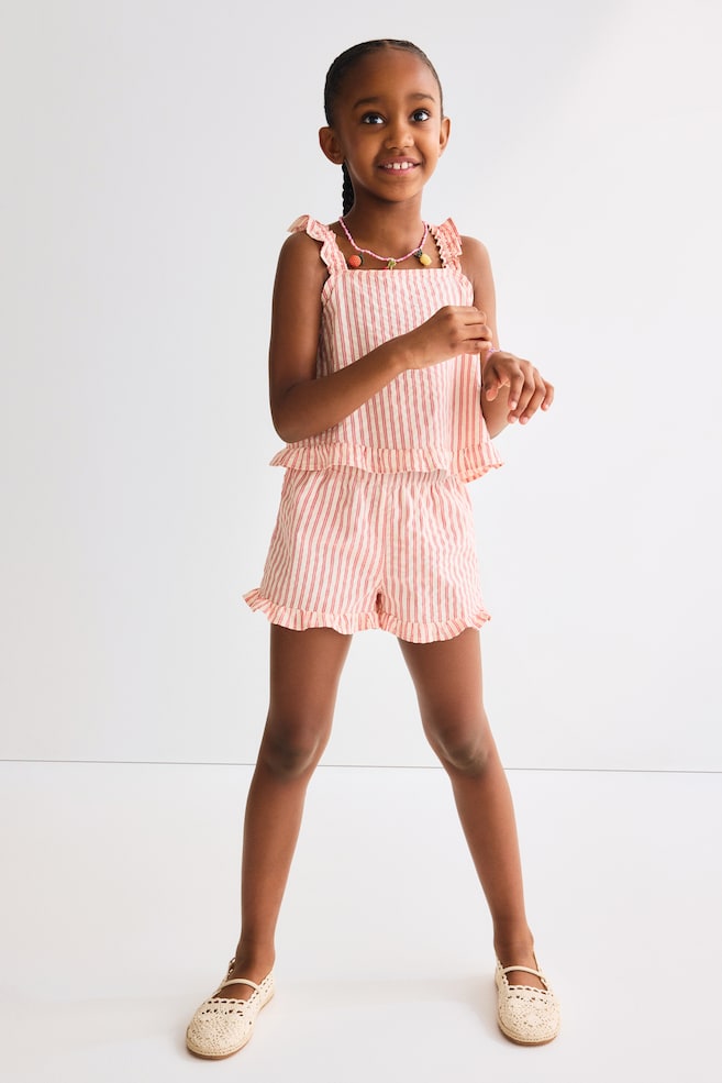 2-piece frill-trimmed cotton set - Red/Beige striped/Multi-coloured/Striped/Light beige - 2