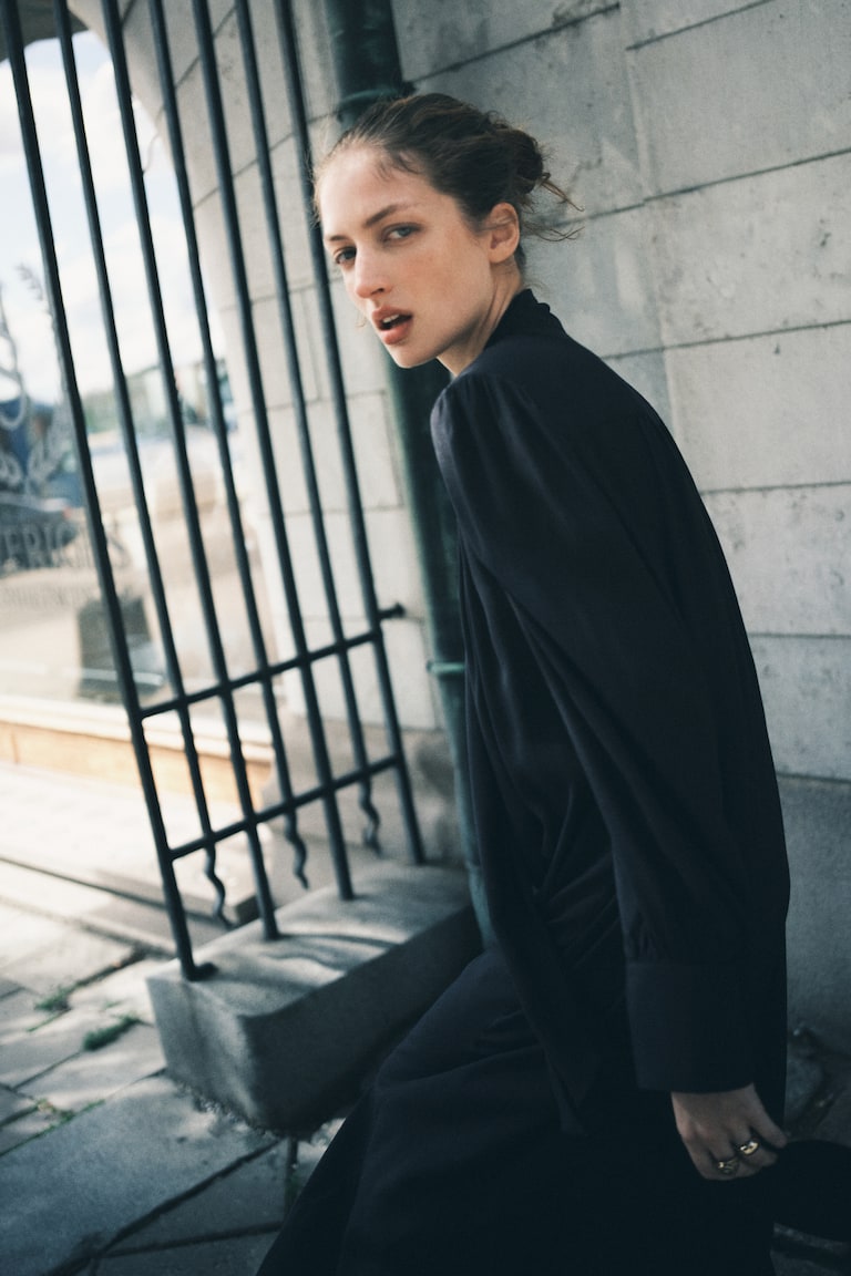 Women's Navy blue Bow-Collar Shirt Dress | H&M US