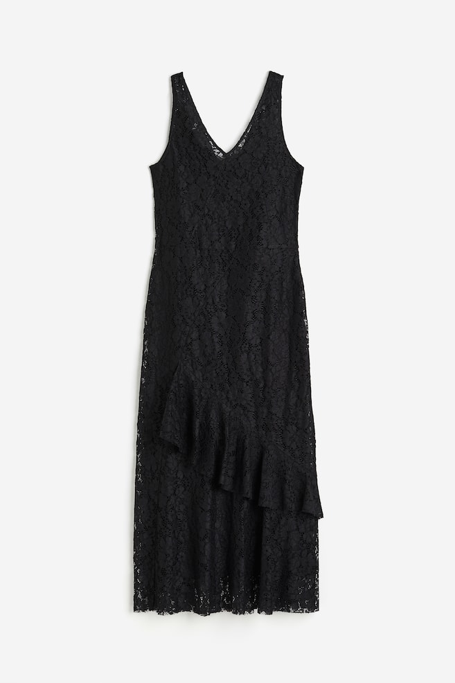 Flounced lace dress - Black - 2