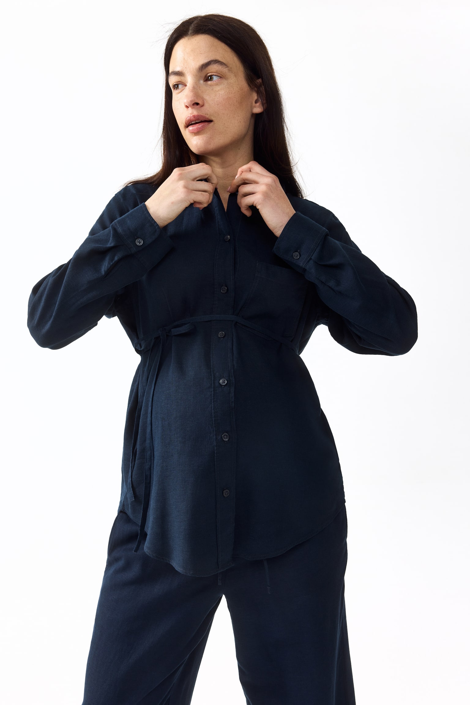 MAMA Linen-blend shirt - Navy blue/Beige/Striped - 5
