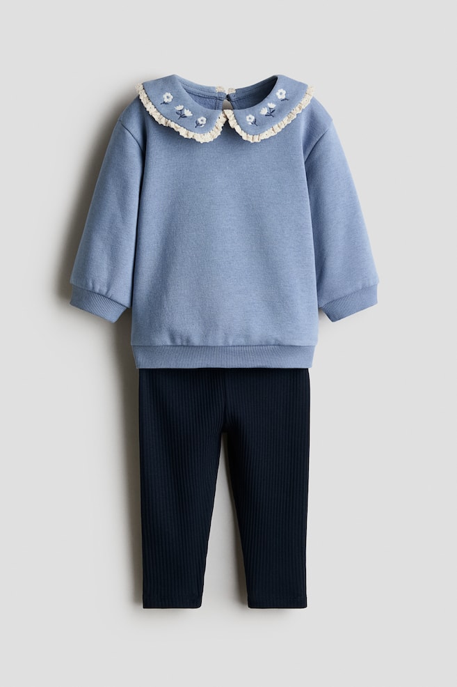 2-piece top and leggings set - Light dusty blue/Navy blue/Cherries/Light pink/Floral - 1
