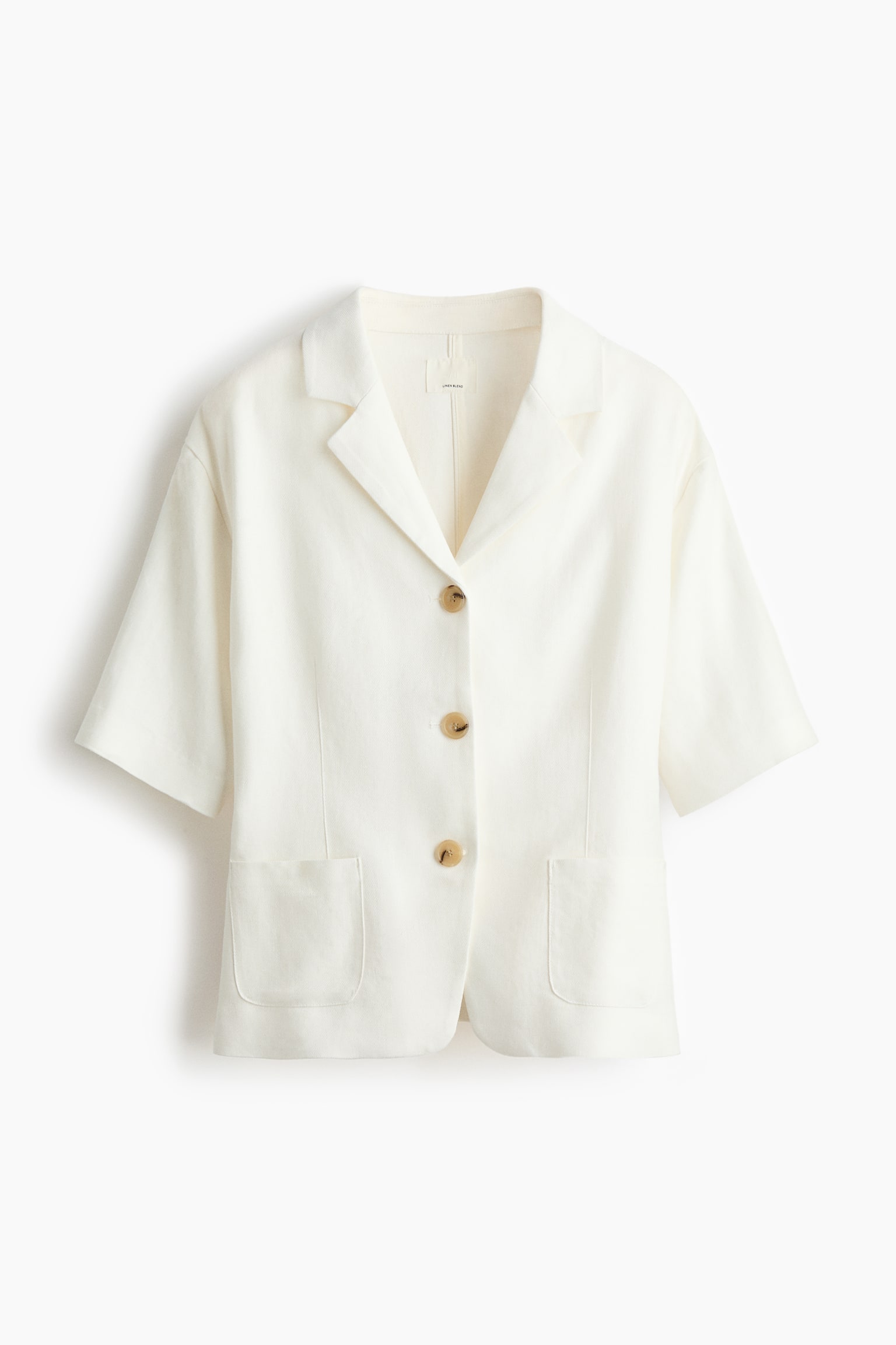 Short-sleeved linen-blend blazer - White/Black