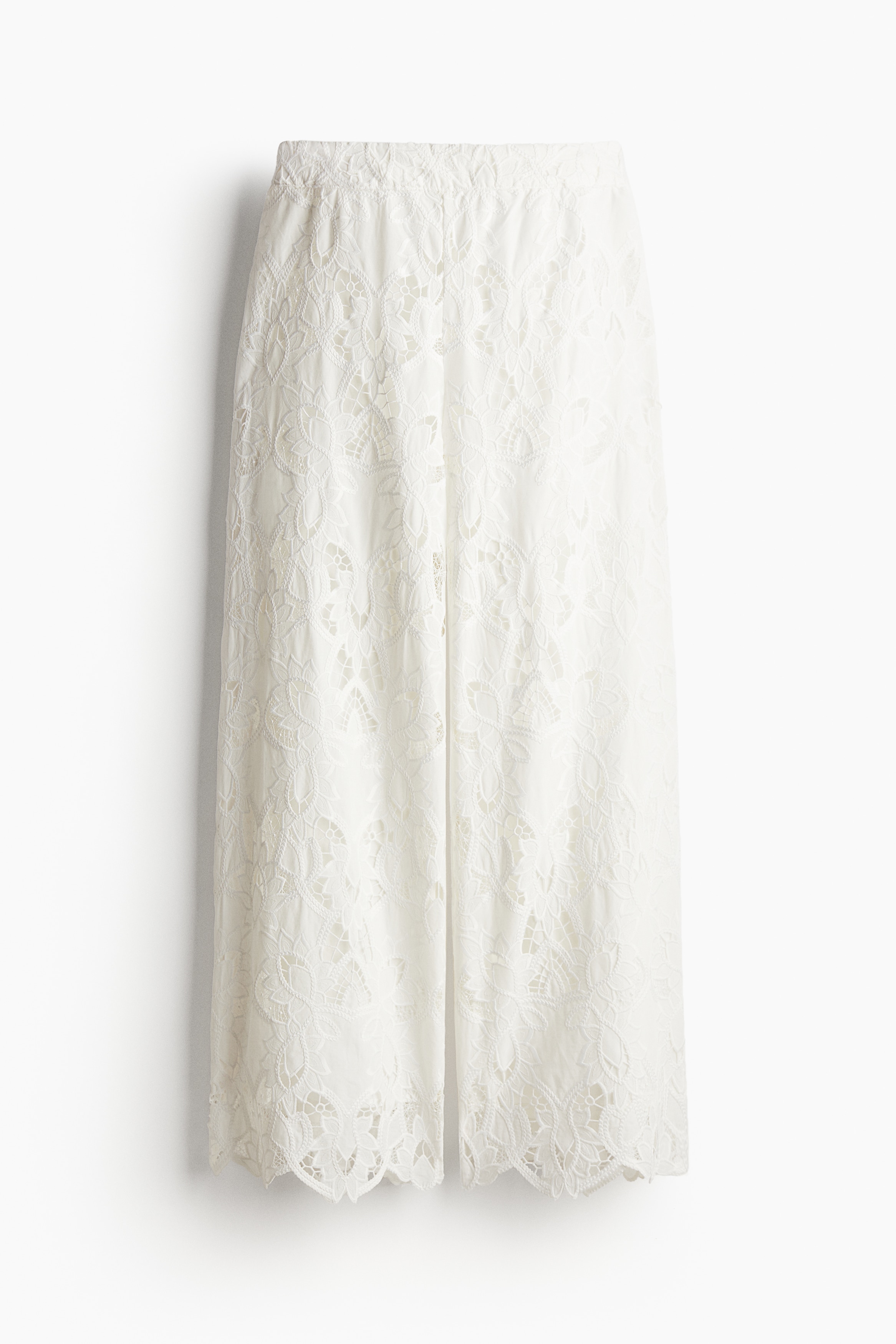 Hose mit Broderie Anglaise - Weiss