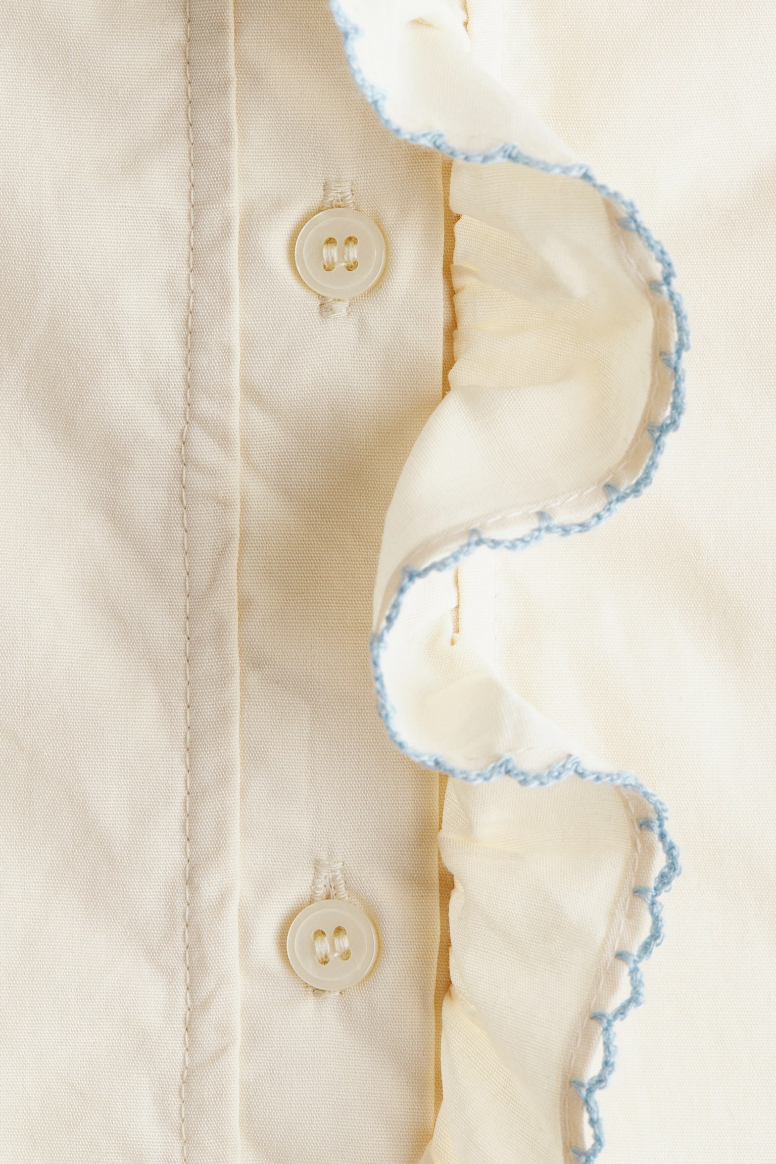 Frill-trimmed cotton poplin blouse - Cream/Light blue - 5
