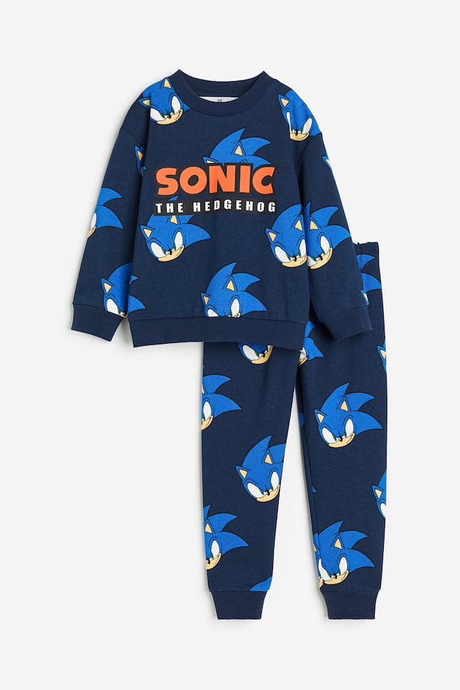 2-delat sweatshirtset med tryck - Mörkblå/Sonic the Hedgehog/Svart/Pokémon/Grön/Snobben/Ljusgrå/Musse Pigg/dc/dc - 1