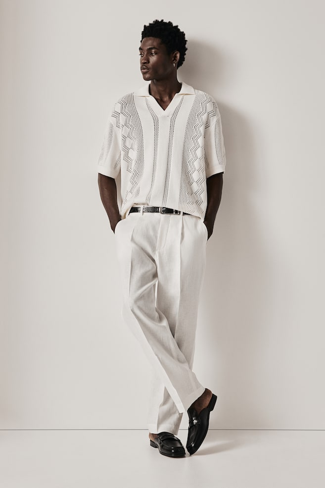 Relaxed Fit Linen Suit Pants - White/Black/Dark beige - 5